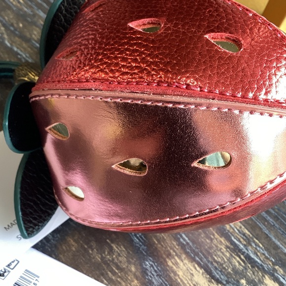 Strawberry Bag Charm | Metallic Pink Accessory | Kurt Geiger Kurt Geiger Red and Gold Strawberry Keychain Bag Charm